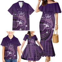 Samoa Tatau Marlin Family Matching Mermaid Dress and Hawaiian Shirt With Siapo Motifs Violet