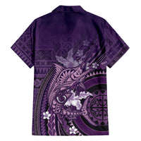 Samoa Tatau Marlin Family Matching Off Shoulder Short Dress and Hawaiian Shirt With Siapo Motifs Violet