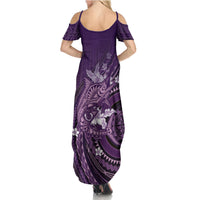 Samoa Tatau Marlin Family Matching Summer Maxi Dress and Hawaiian Shirt With Siapo Motifs Violet