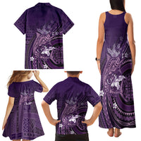 Samoa Tatau Marlin Family Matching Tank Maxi Dress and Hawaiian Shirt With Siapo Motifs Violet