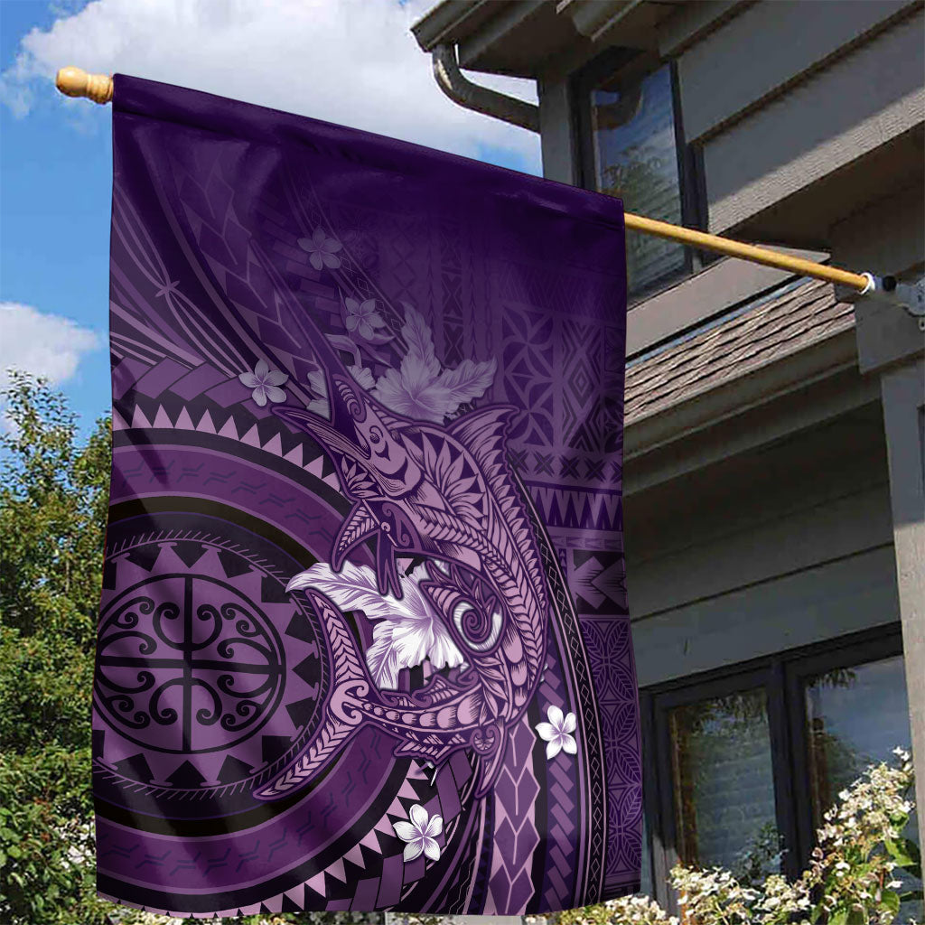 Samoa Tatau Marlin Garden Flag With Siapo Motifs Violet LT05 - Polynesian Pride