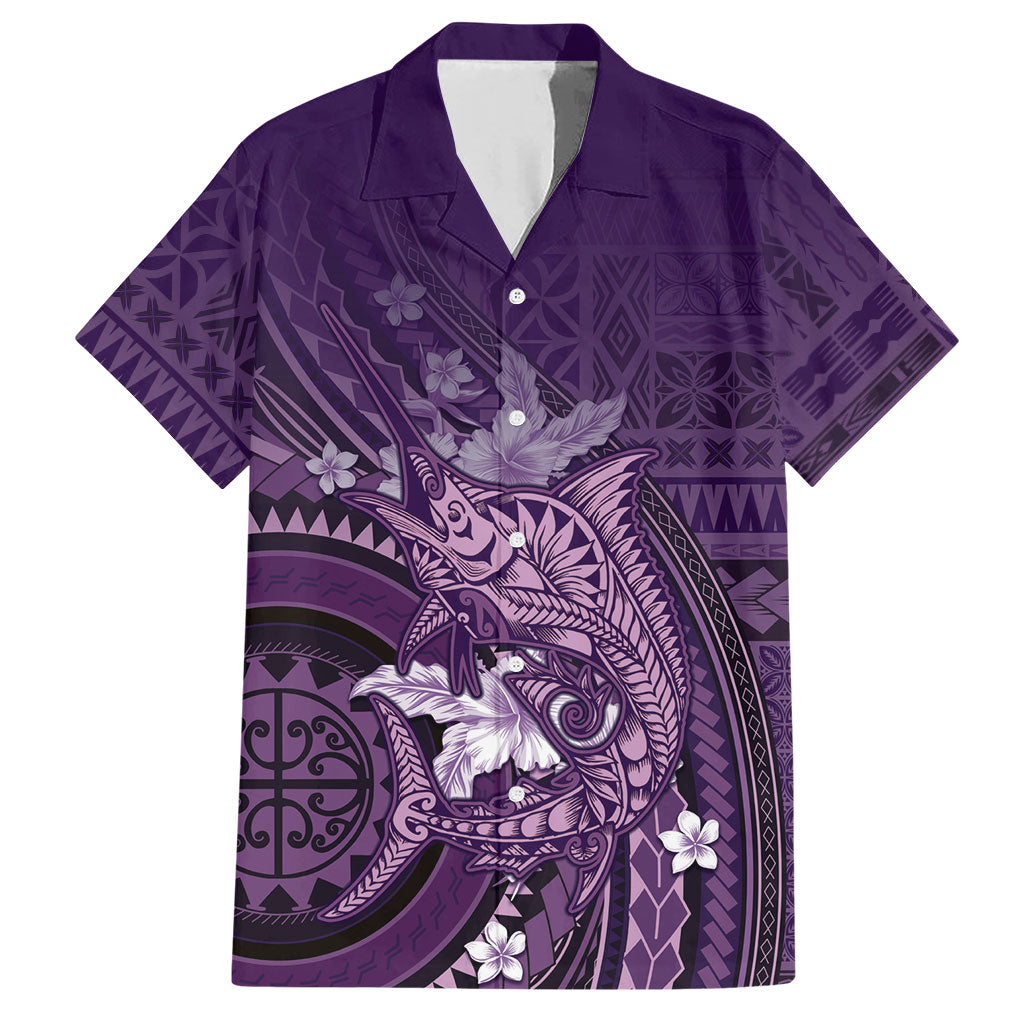 Samoa Tatau Marlin Hawaiian Shirt With Siapo Motifs Violet LT05 Violet - Polynesian Pride