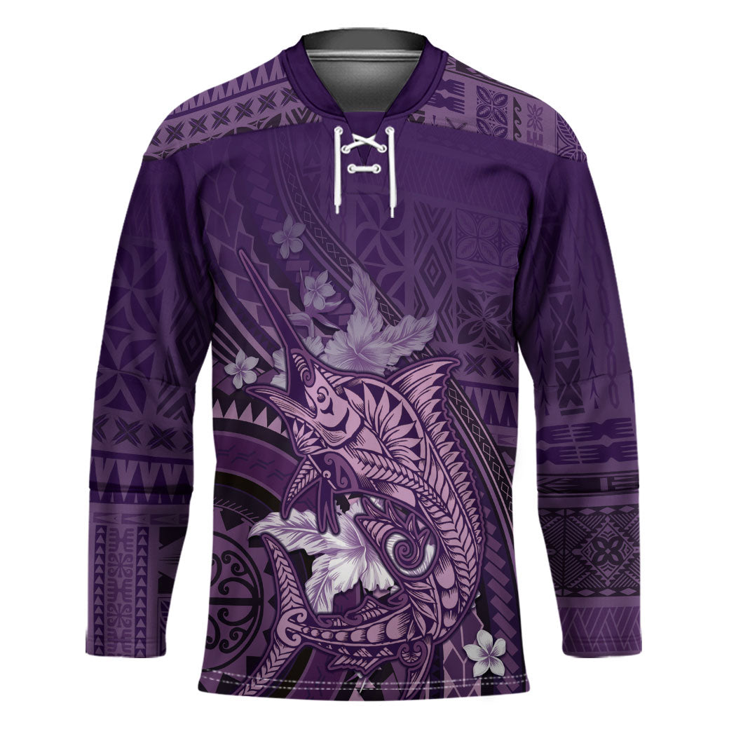 Samoa Tatau Marlin Hockey Jersey With Siapo Motifs Violet LT05 Unisex Violet - Polynesian Pride
