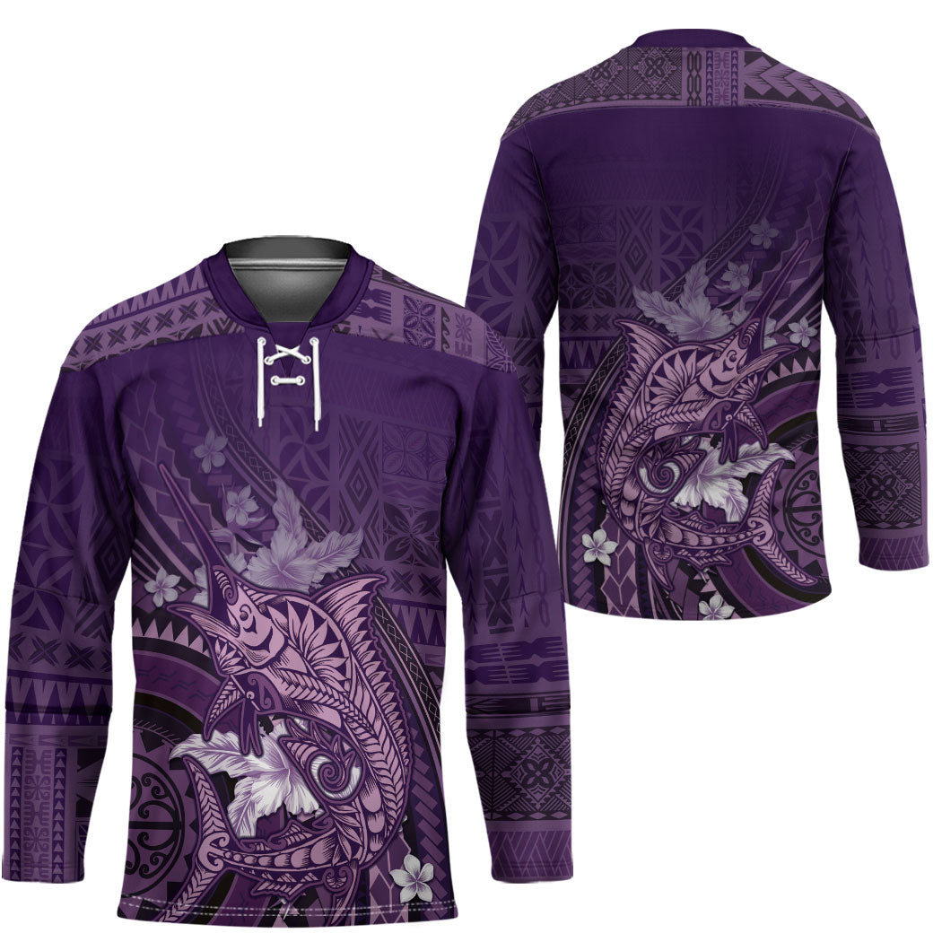 Samoa Tatau Marlin Hockey Jersey With Siapo Motifs Violet LT05 - Polynesian Pride