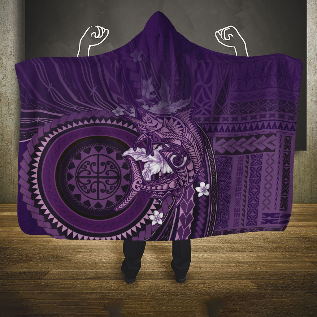 Samoa Tatau Marlin Hooded Blanket With Siapo Motifs Violet LT05 - Polynesian Pride