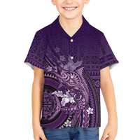 Samoa Tatau Marlin Kid Hawaiian Shirt With Siapo Motifs Violet LT05 Kid Violet - Polynesian Pride