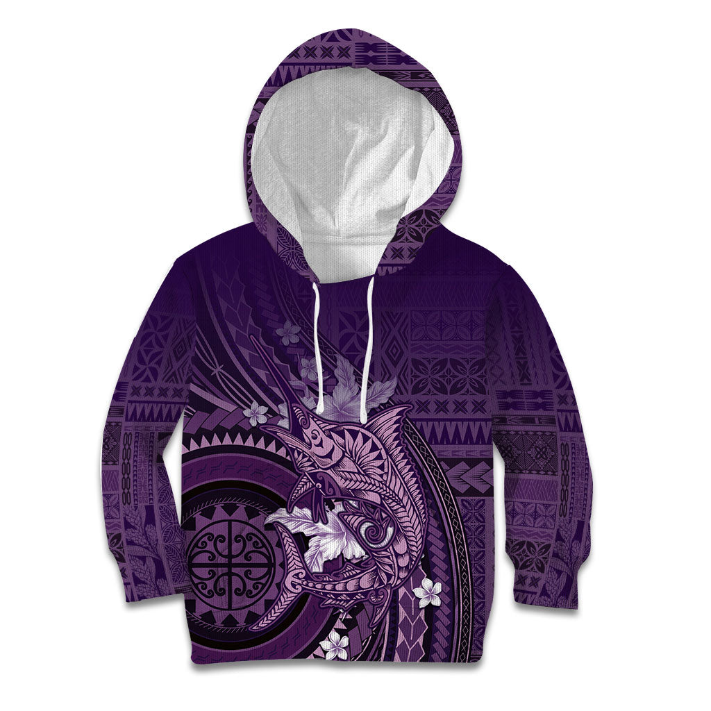 Samoa Tatau Marlin Kid Hoodie With Siapo Motifs Violet LT05 Hoodie Violet - Polynesian Pride