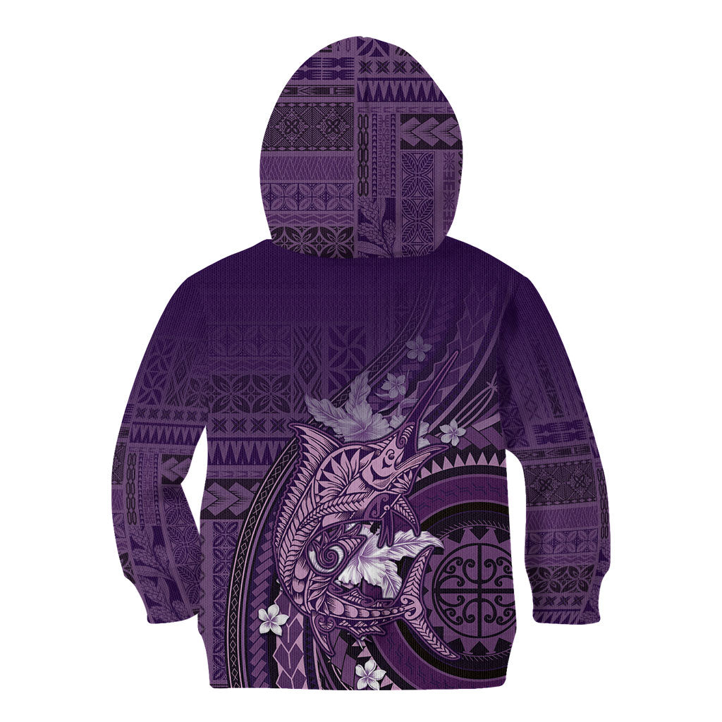 Samoa Tatau Marlin Kid Hoodie With Siapo Motifs Violet LT05 - Polynesian Pride