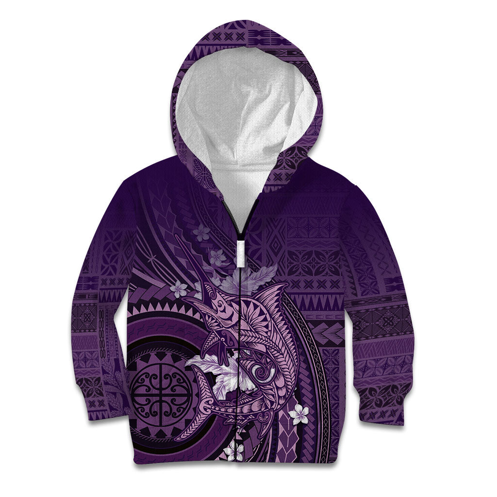 Samoa Tatau Marlin Kid Hoodie With Siapo Motifs Violet LT05 Zip Hoodie Violet - Polynesian Pride