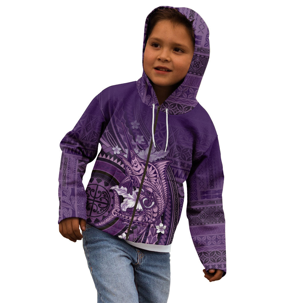Samoa Tatau Marlin Kid Hoodie With Siapo Motifs Violet LT05 - Polynesian Pride