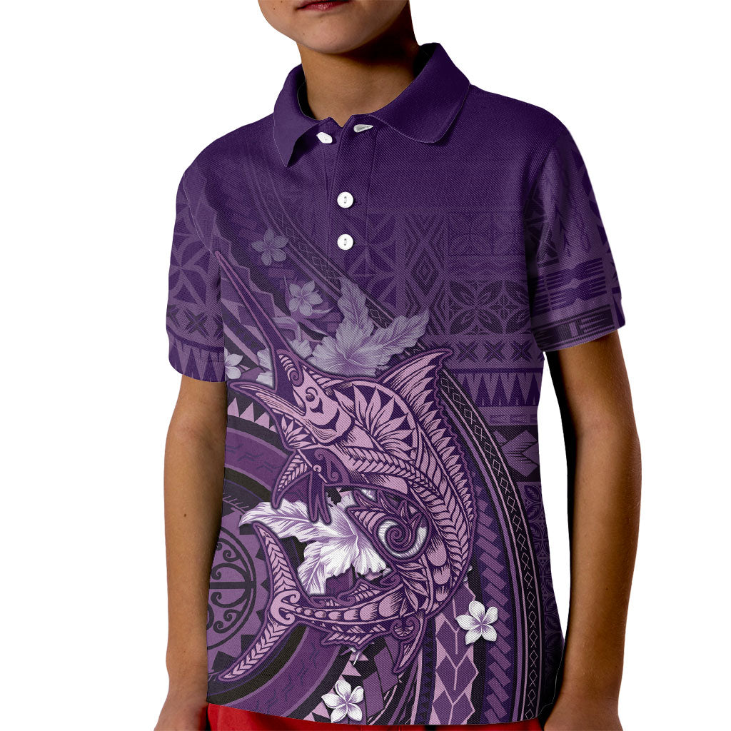 Samoa Tatau Marlin Kid Polo Shirt With Siapo Motifs Violet LT05 Kid Violet - Polynesian Pride