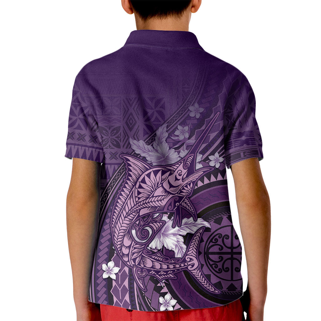 Samoa Tatau Marlin Kid Polo Shirt With Siapo Motifs Violet LT05 - Polynesian Pride