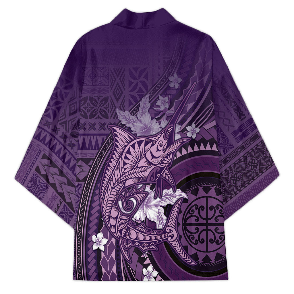 Samoa Tatau Marlin Kimono With Siapo Motifs Violet LT05 - Polynesian Pride
