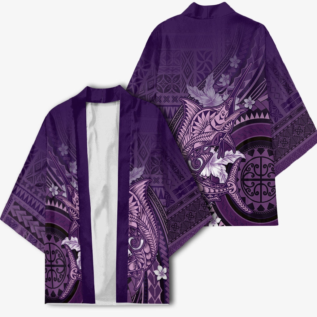 Samoa Tatau Marlin Kimono With Siapo Motifs Violet LT05 - Polynesian Pride