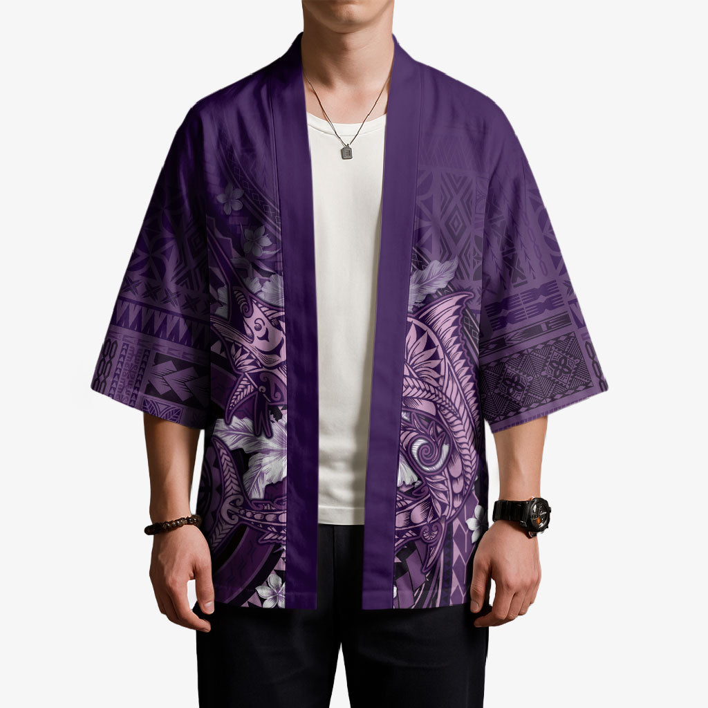 Samoa Tatau Marlin Kimono With Siapo Motifs Violet LT05 - Polynesian Pride