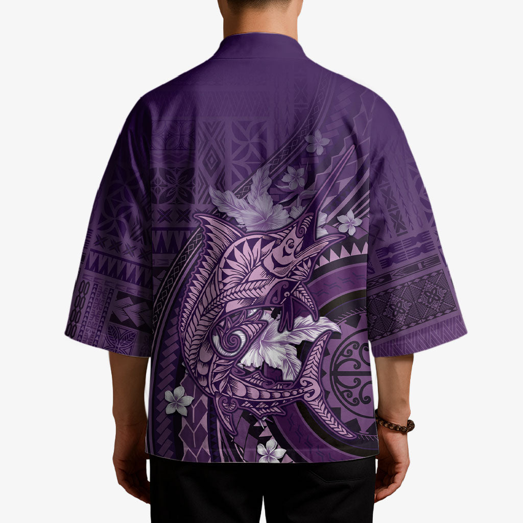 Samoa Tatau Marlin Kimono With Siapo Motifs Violet LT05 - Polynesian Pride