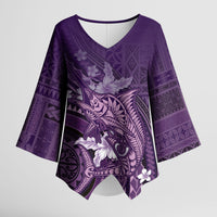 Samoa Tatau Marlin Kimono Sleeve Blouse With Siapo Motifs Violet LT05 Female Violet - Polynesian Pride