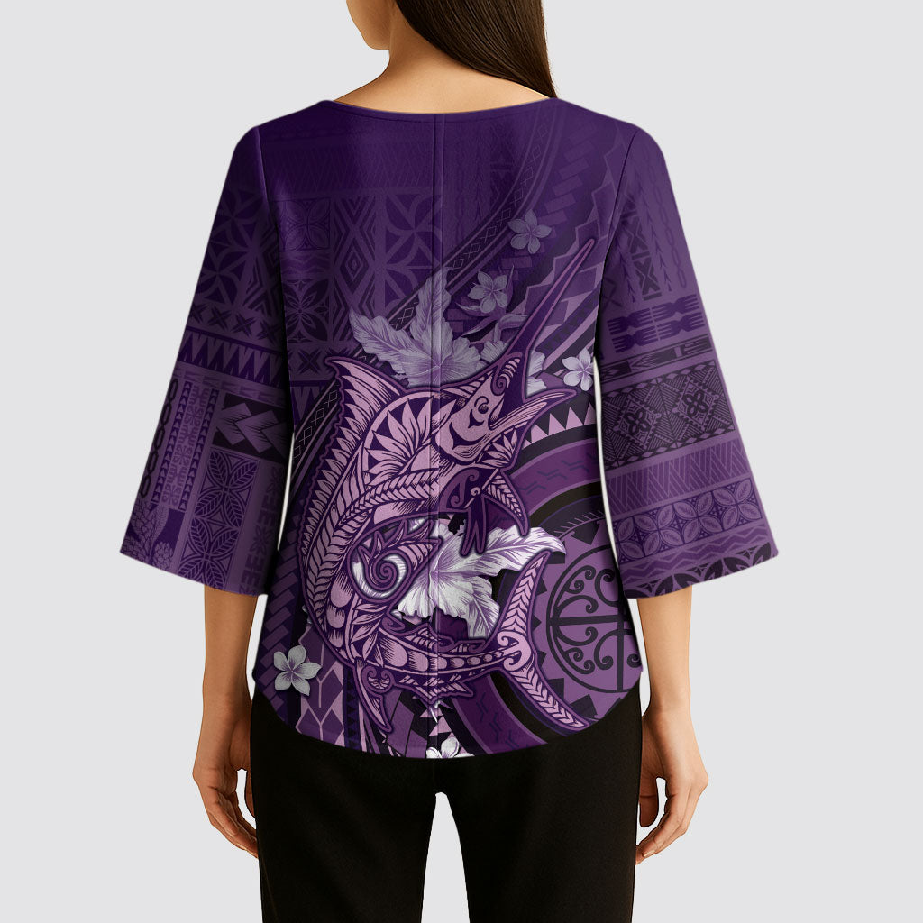 Samoa Tatau Marlin Kimono Sleeve Blouse With Siapo Motifs Violet LT05 - Polynesian Pride