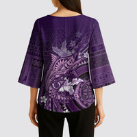 Samoa Tatau Marlin Kimono Sleeve Blouse With Siapo Motifs Violet LT05 - Polynesian Pride