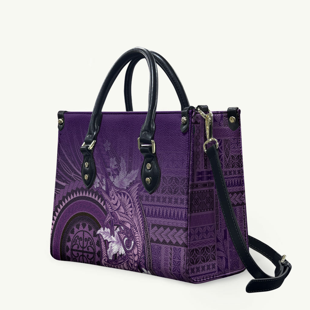 Samoa Tatau Marlin Leather Bag With Siapo Motifs Violet LT05 Violet - Polynesian Pride