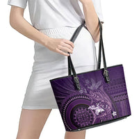 Samoa Tatau Marlin Leather Tote Bag With Siapo Motifs Violet LT05 - Polynesian Pride