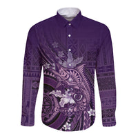 Samoa Tatau Marlin Long Sleeve Button Shirt With Siapo Motifs Violet LT05 Unisex Violet - Polynesian Pride