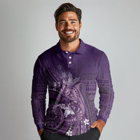 Samoa Tatau Marlin Long Sleeve Polo Shirt With Siapo Motifs Violet LT05 - Polynesian Pride