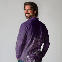 Samoa Tatau Marlin Long Sleeve Polo Shirt With Siapo Motifs Violet LT05 - Polynesian Pride