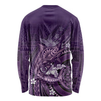 Samoa Tatau Marlin Long Sleeve Shirt With Siapo Motifs Violet LT05 - Polynesian Pride