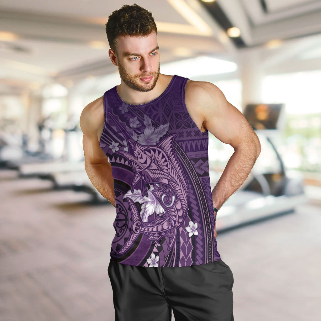 Samoa Tatau Marlin Men Tank Top With Siapo Motifs Violet LT05 Violet - Polynesian Pride