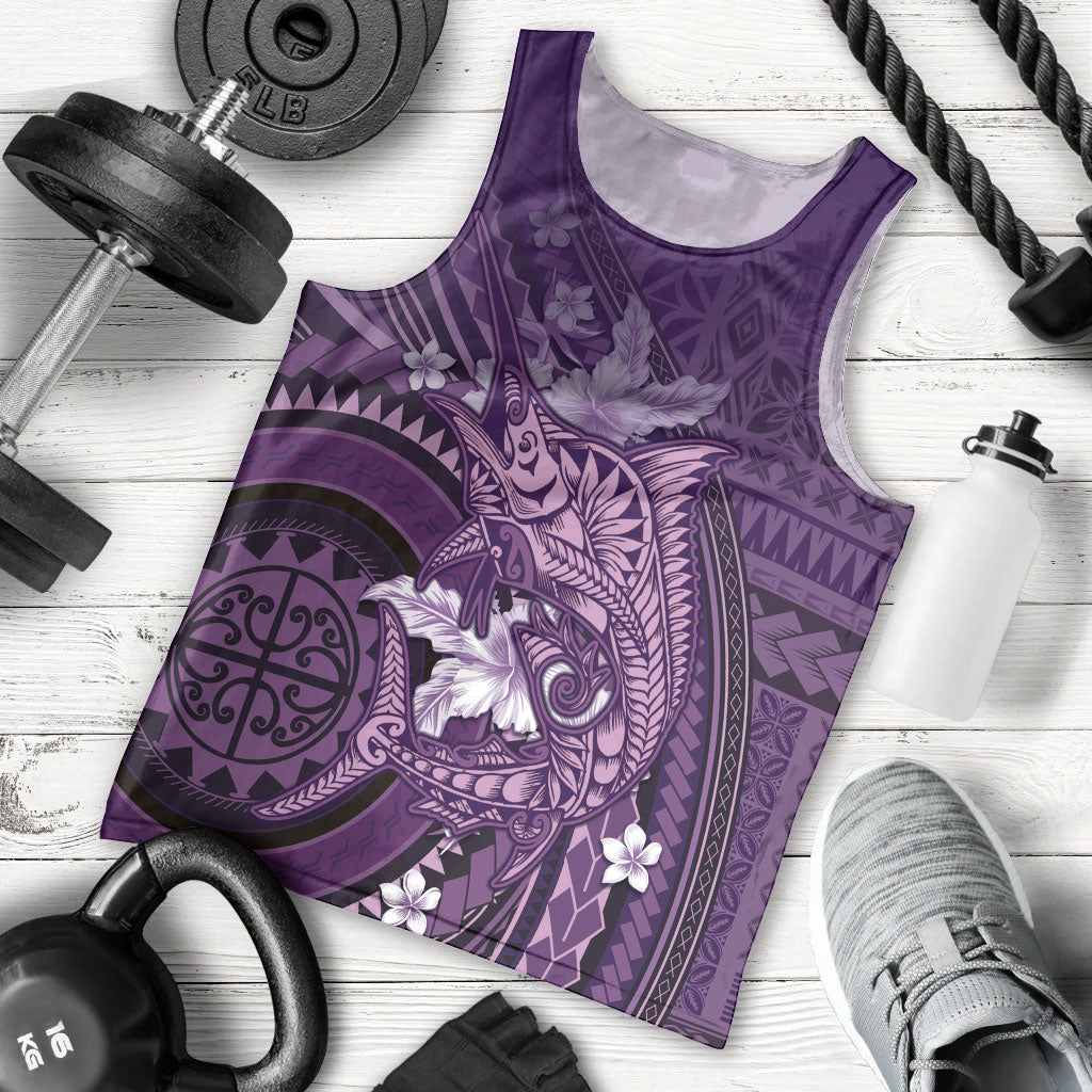 Samoa Tatau Marlin Men Tank Top With Siapo Motifs Violet LT05 - Polynesian Pride