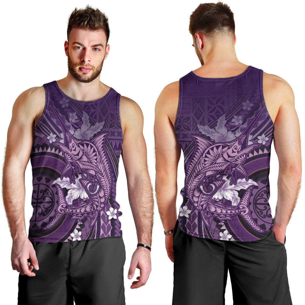 Samoa Tatau Marlin Men Tank Top With Siapo Motifs Violet LT05 - Polynesian Pride