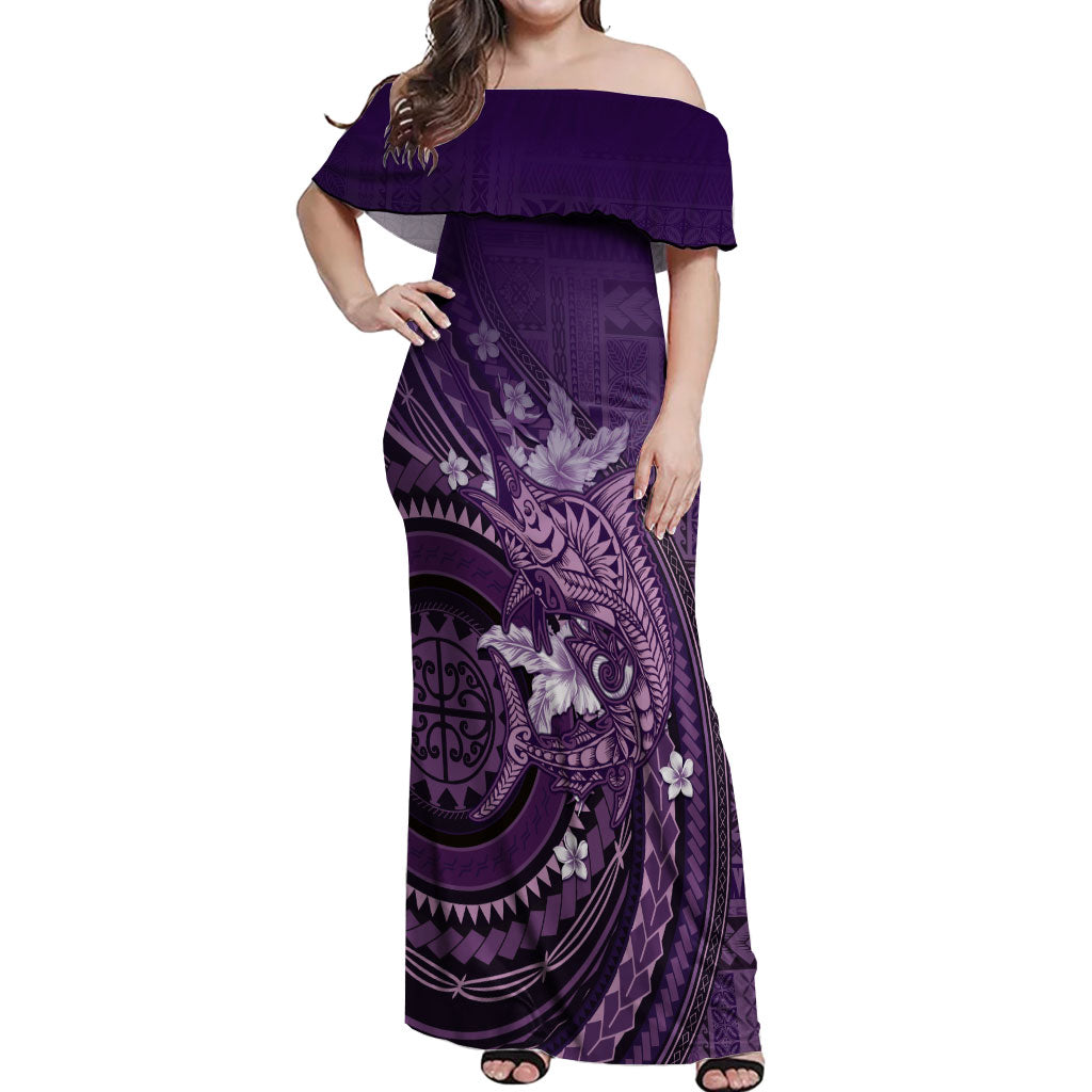 Samoa Tatau Marlin Off Shoulder Maxi Dress With Siapo Motifs Violet