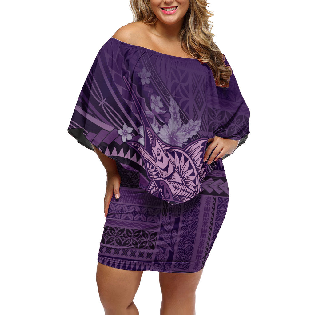 Samoa Tatau Marlin Off Shoulder Short Dress With Siapo Motifs Violet