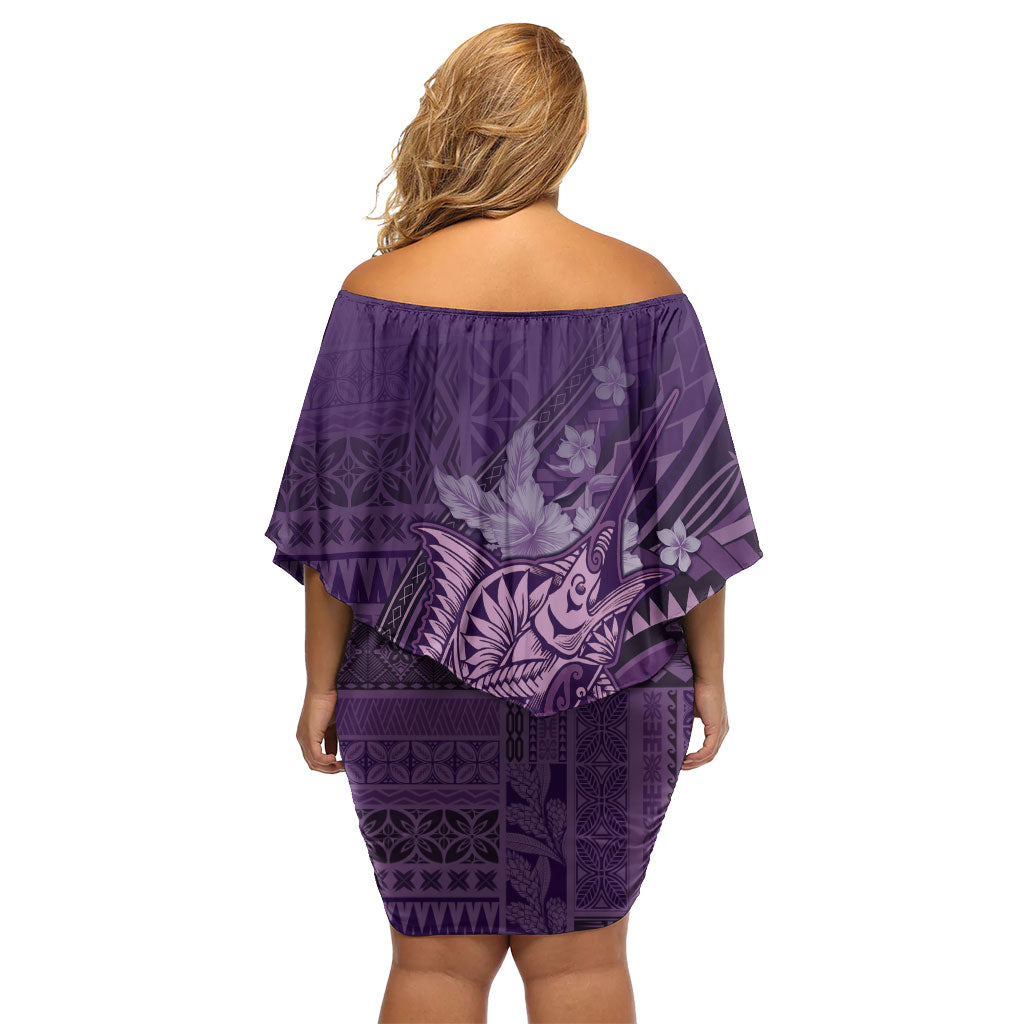 Samoa Tatau Marlin Off Shoulder Short Dress With Siapo Motifs Violet