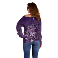 Samoa Tatau Marlin Off Shoulder Sweater With Siapo Motifs Violet LT05 - Polynesian Pride