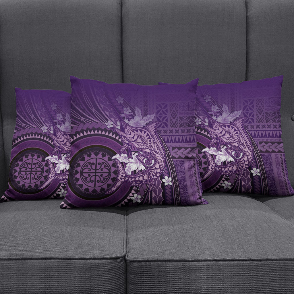 Samoa Tatau Marlin Pillow Cover With Siapo Motifs Violet LT05 - Polynesian Pride