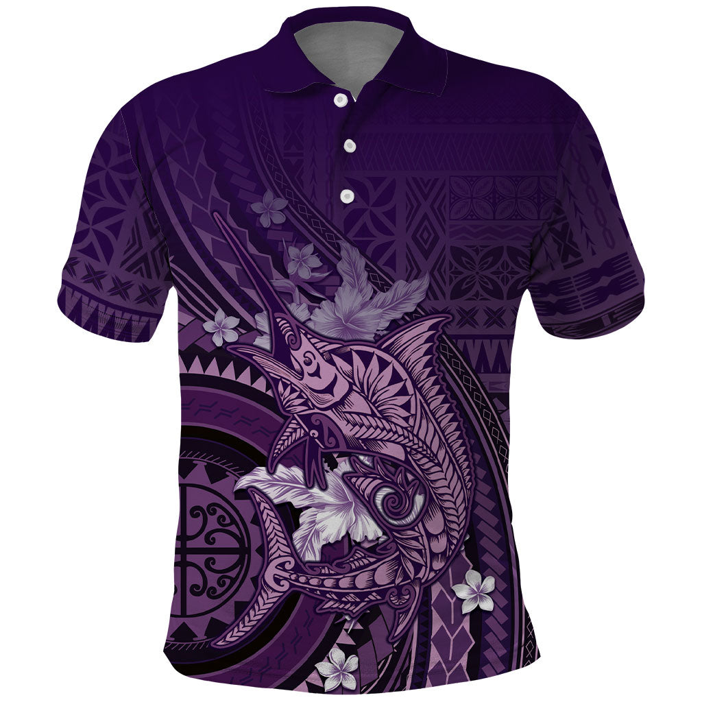Samoa Tatau Marlin Polo Shirt With Siapo Motifs Violet LT05 Violet - Polynesian Pride