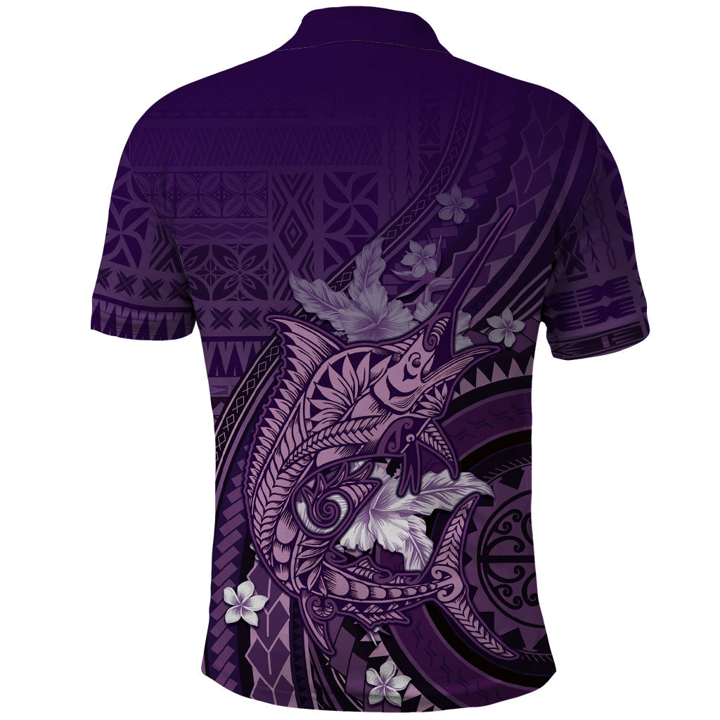 Samoa Tatau Marlin Polo Shirt With Siapo Motifs Violet LT05 - Polynesian Pride