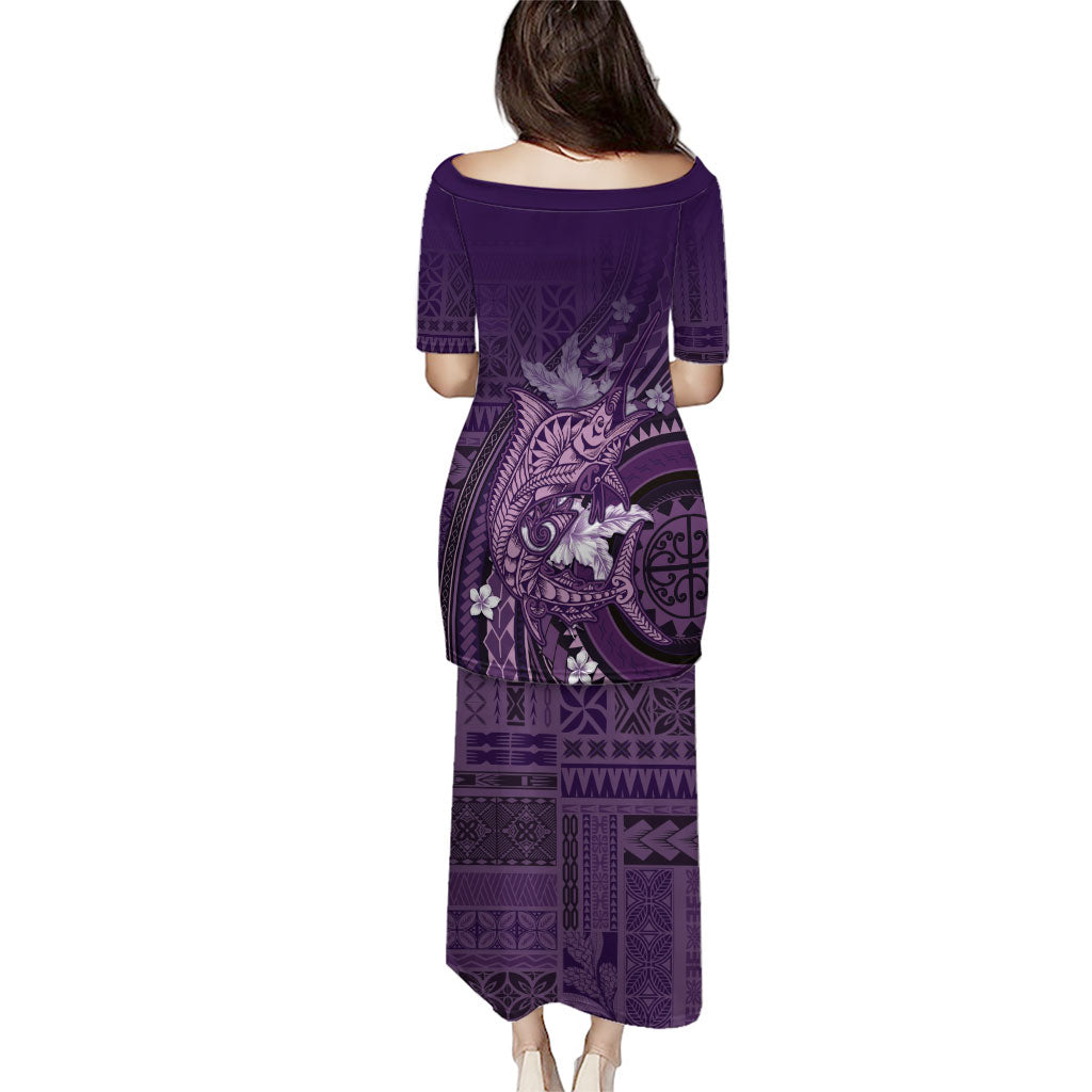 Samoa Tatau Marlin Puletasi With Siapo Motifs Violet LT05 - Polynesian Pride