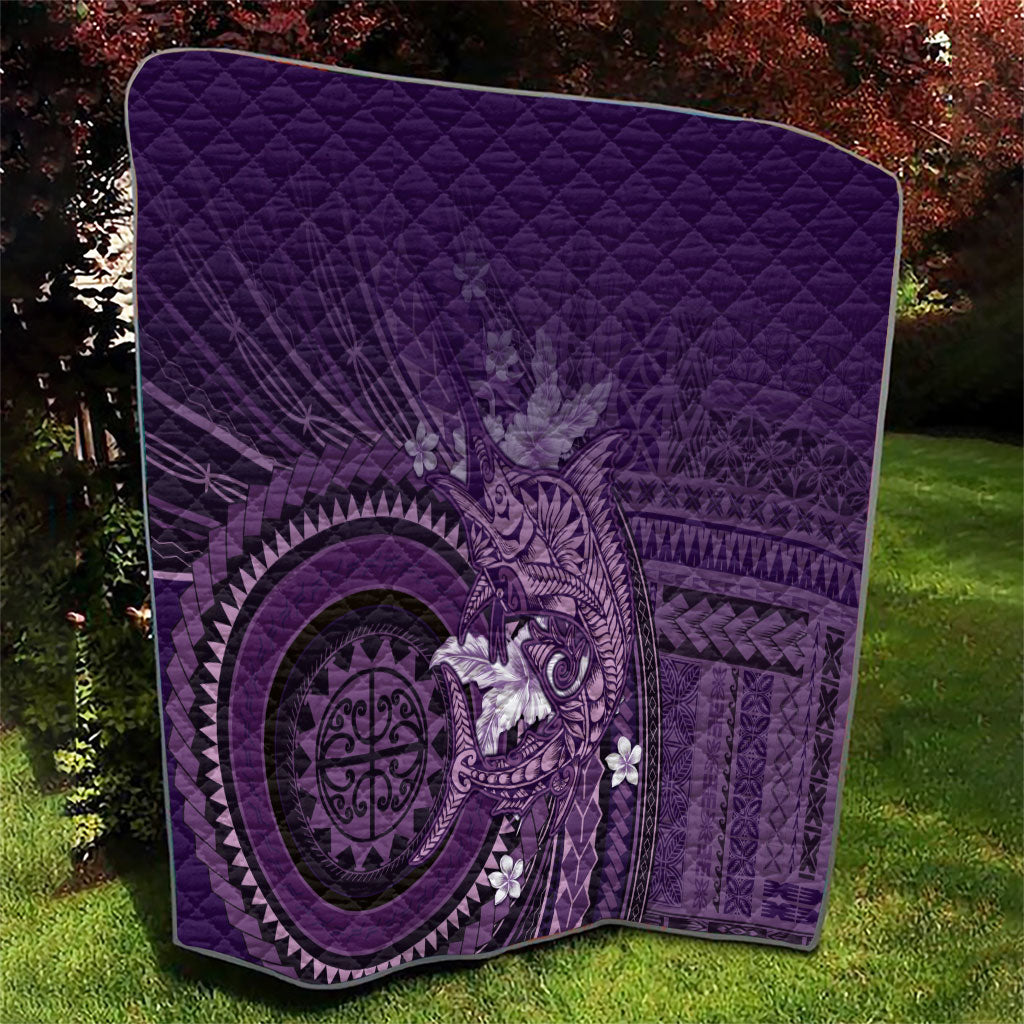 Samoa Tatau Marlin Quilt With Siapo Motifs Violet LT05 - Polynesian Pride