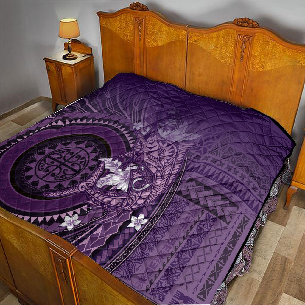 Samoa Tatau Marlin Quilt With Siapo Motifs Violet LT05 - Polynesian Pride