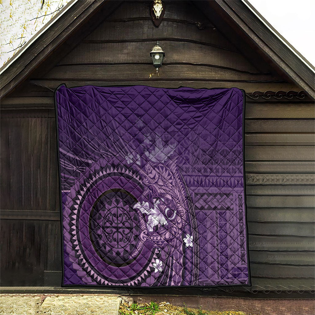 Samoa Tatau Marlin Quilt With Siapo Motifs Violet LT05 - Polynesian Pride