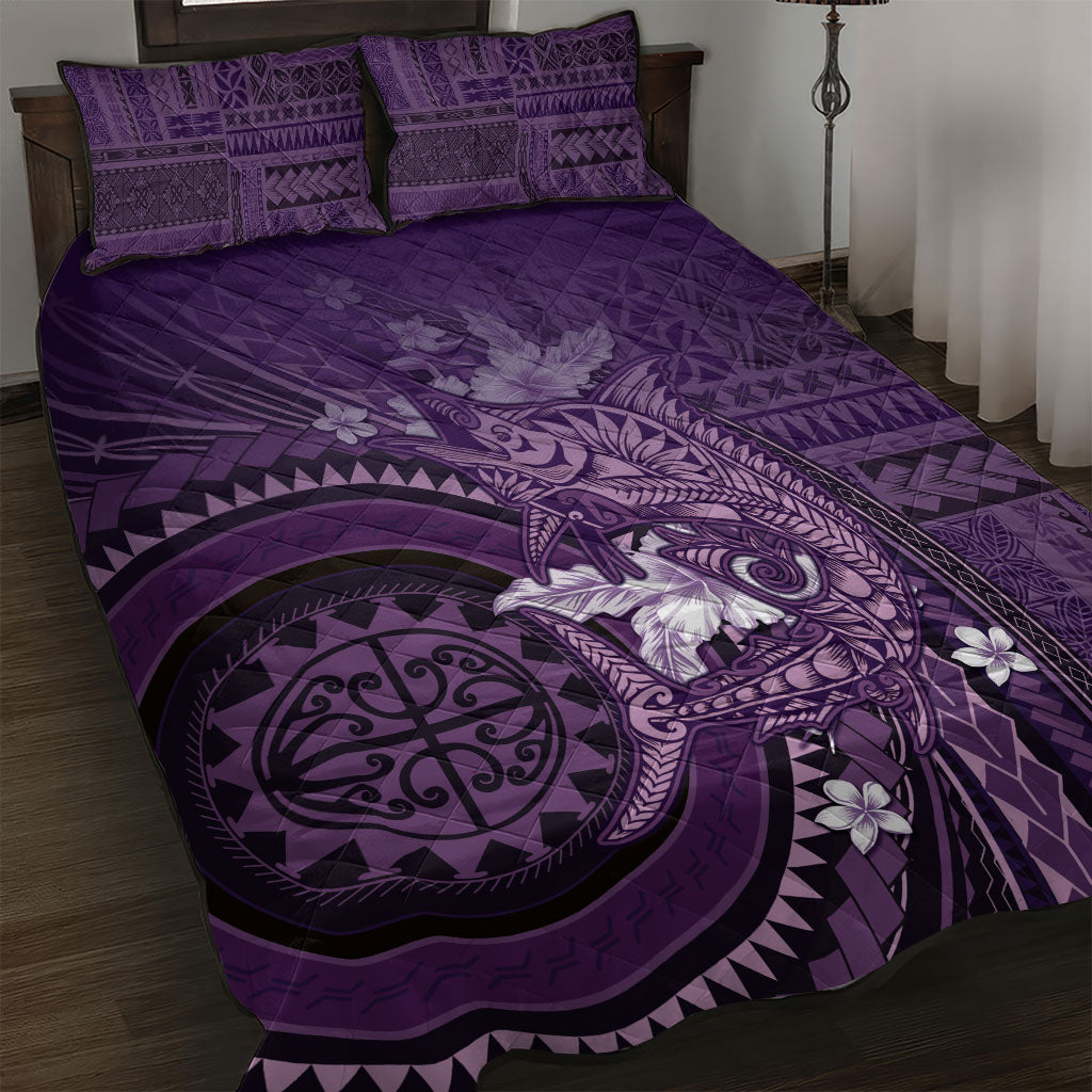 Samoa Tatau Marlin Quilt Bed Set With Siapo Motifs Violet