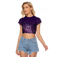 Samoa Tatau Marlin Raglan Cropped T Shirt With Siapo Motifs Violet LT05 Female Violet - Polynesian Pride