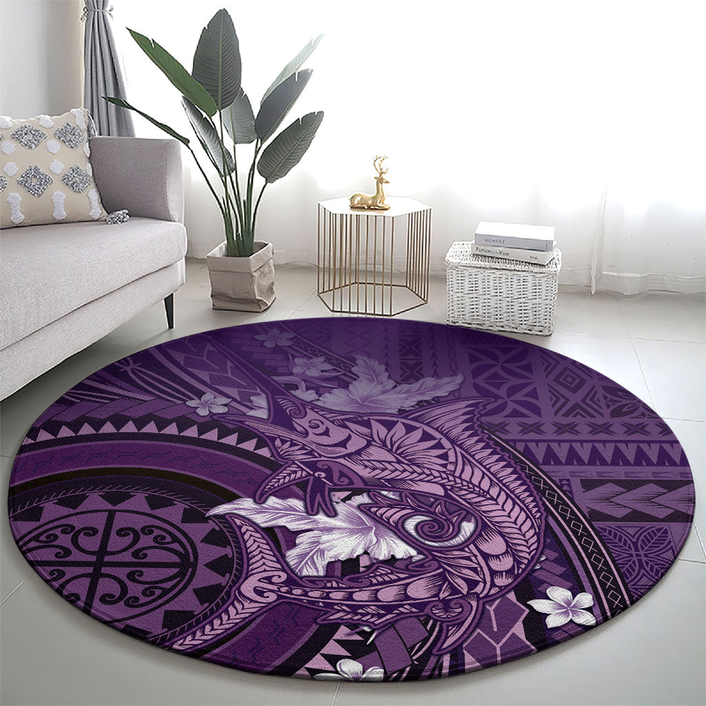 Samoa Tatau Marlin Round Carpet With Siapo Motifs Violet LT05 - Polynesian Pride