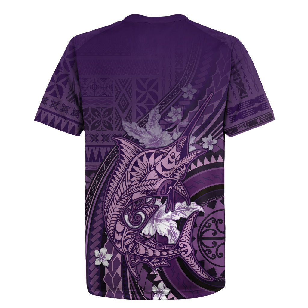 Samoa Tatau Marlin Rugby Jersey With Siapo Motifs Violet LT05 - Polynesian Pride