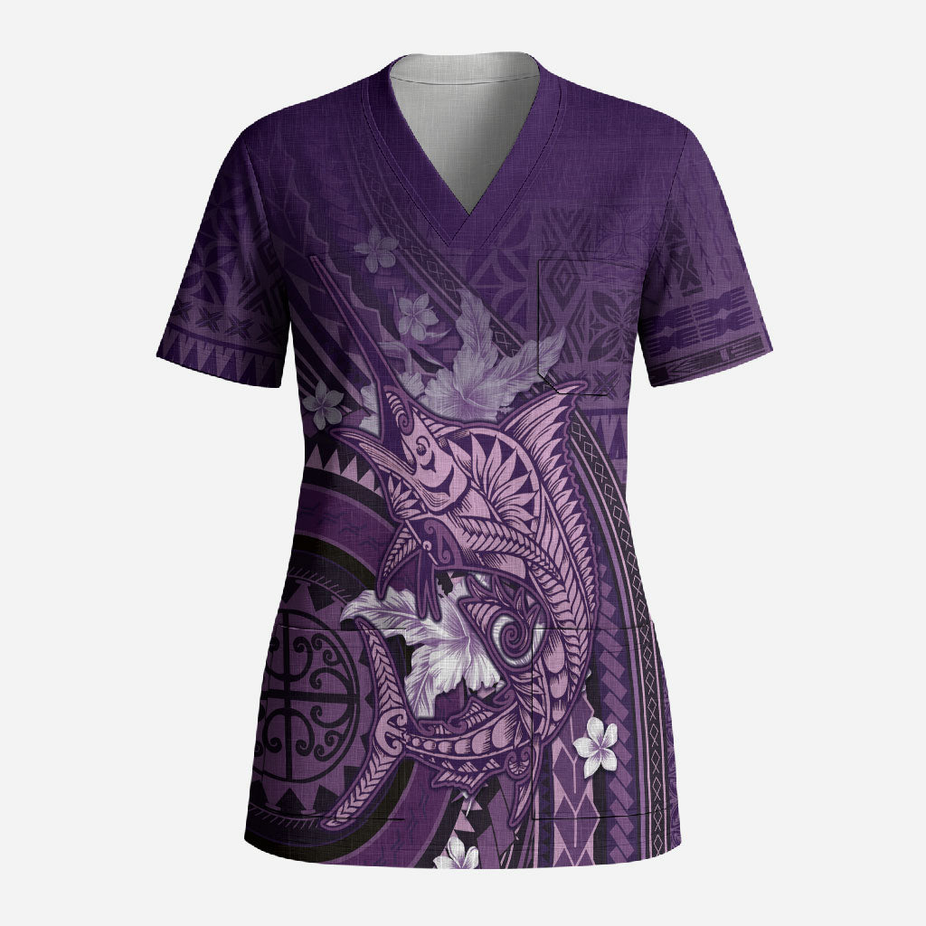 Samoa Tatau Marlin Scrub Top With Siapo Motifs Violet