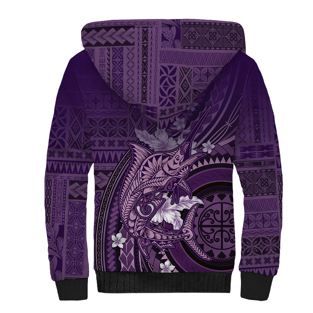 Samoa Tatau Marlin Sherpa Hoodie With Siapo Motifs Violet LT05 - Polynesian Pride