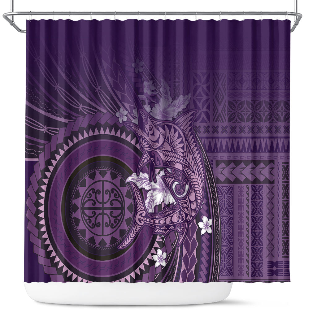 Samoa Tatau Marlin Shower Curtain With Siapo Motifs Violet LT05 Violet - Polynesian Pride